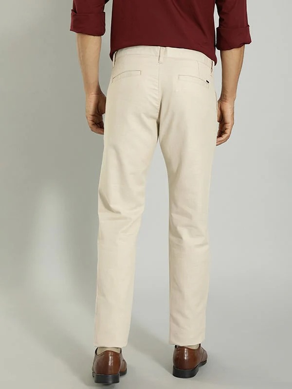 Indian Terrain Men's Slim Fit Self Design Beige Trousers